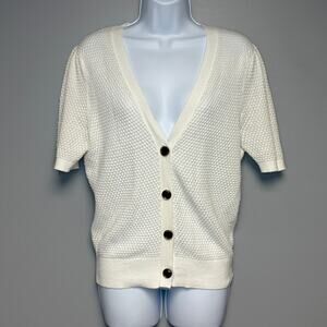 Ann Taylor Factory Short Sleeve Light Academia Waffle Knit Cardigan Womens Sz S